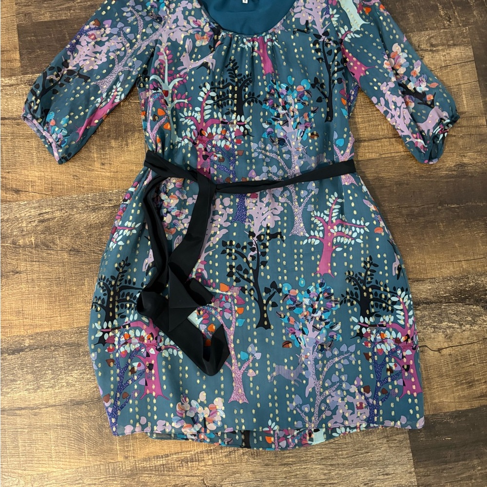 Tibi Winter Print Dress with Black Belt